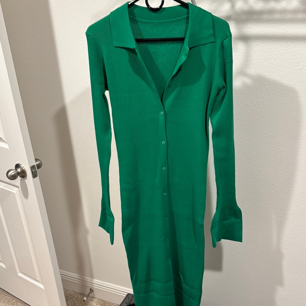 Green Ribbed Knit Dress